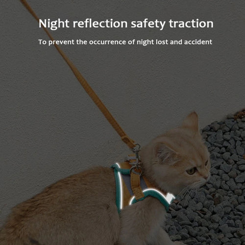 Adjustable Cat Harness & Leash Set | Reflective Escape-Proof Walking Vest